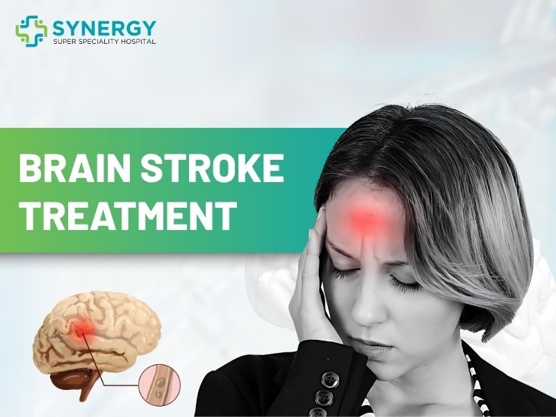Woman experiencing headache with red highlighted forehead, symbolizing brain stroke symptoms – Brain Stroke Treatment in Bhopal at Synergy Super Speciality Hospital